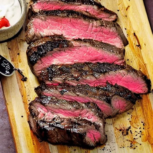 Prompt: cookbook photo of steak swarming with flies