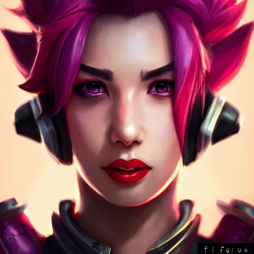 Image similar to portrait of Vi from League of Legends, by Fortiche Studio, by Riot Games, from Netflix's Arcane, trending on artstation,fine details, realistic shaded, fine-face, painted texture, pretty face