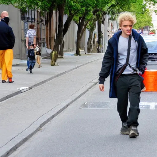 Image similar to honey badger walking down the street ignoring people shouting at him