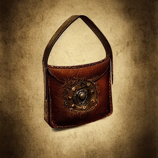 Prompt: a small leather bag, fantasy illustration, medieval era, blank background, studio lighting, digital art