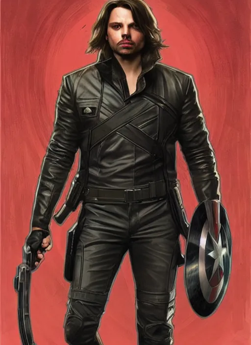 Image similar to sebastian stan as the winter soldier, painting by artgerm and greg rutkowski and alphonse mucha