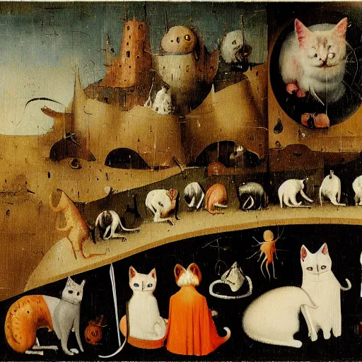 Prompt: hieronymus bosch, cats, thousand cats, 4k
