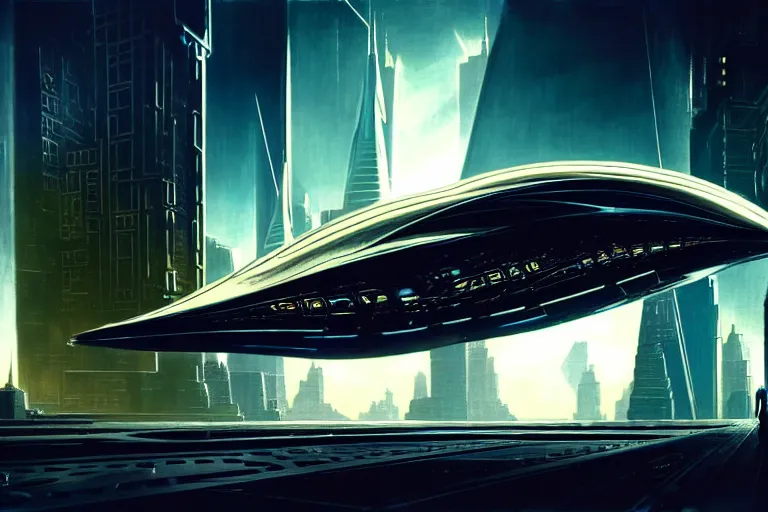 Prompt: low angle of a shiny metallic extraterrestrial spaceship unloading its cargo in a futuristic new york city, in the style of frank frazetta and h. r. giger, ultra realistic, atmosphere, glow, detailed, intricate, cinematic lighting, trending on artstation, 4 k, hyper - realistic, immersed, extreme details, cinematic, masterpiece