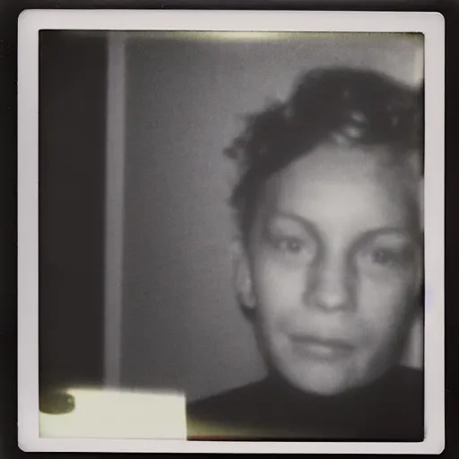 Image similar to creepy Polaroid photo of a cursed TV showing a well, 90s, black and white, dark room, found footage, in the style of the ring