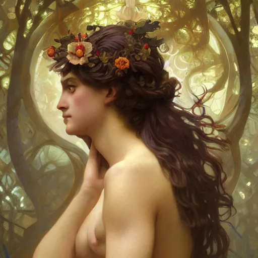 Image similar to portrait of gaea goddess, intricate, elegant, highly detailed, digital painting, artstation, concept art, smooth, sharp focus, illustration, art by artgerm and greg rutkowski and alphonse mucha and william - adolphe bouguereau