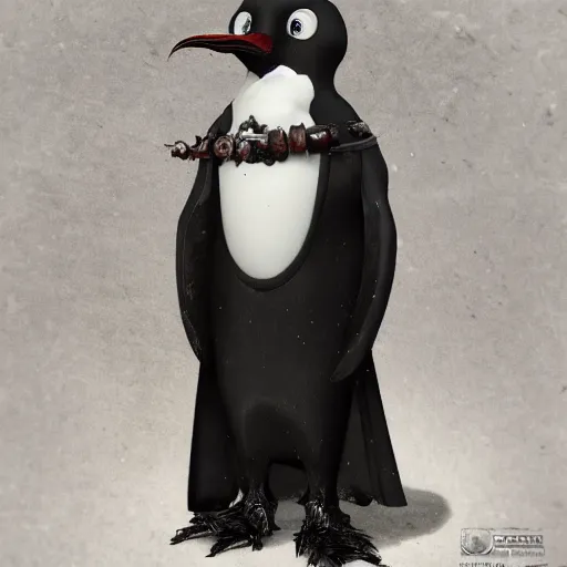 Image similar to stunning Cybernetic anthropomorphic penguin with sharpen teeth ,Gothic art, atmospheric, ominous, eerie, cinematic, Epic, 8k, 4k, ultra detail, ultra realistic, rendered by awesomeness, John Singer Sargent