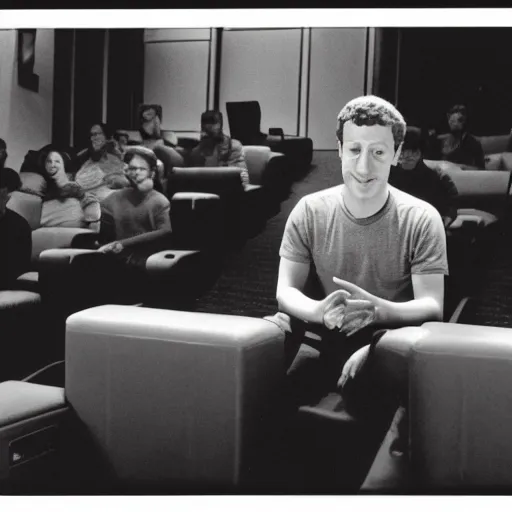 Image similar to 3 5 mm macro photograph of mark zuckerberg watch the original star wars in a movie theater