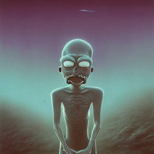 Image similar to rick and morty made by zdzislaw beksinski