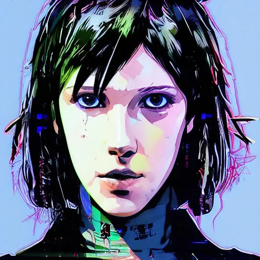 Image similar to Portrait of cyberpunk cyborg Millie Bobby Brown by Yoji Shinkawa