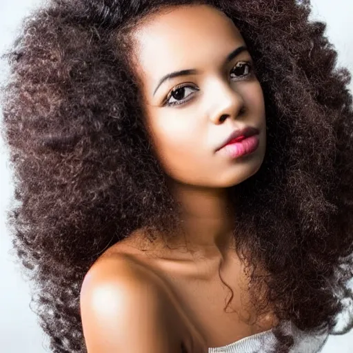 Prompt: young beautiful Afro dark skin woman with curly hair