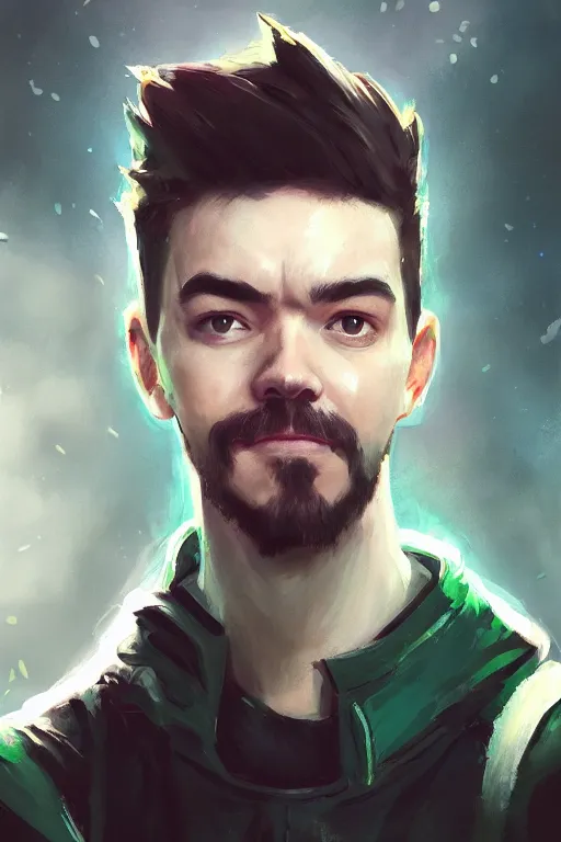 Prompt: a portrait of the YouTuber jacksepticeye by Greg Rutkowski, Sung Choi, Mitchell Mohrhauser, Maciej Kuciara, Johnson Ting, Maxim Verehin, Peter Konig, final fantasy , 8k photorealistic, cinematic lighting, HD, high details, atmospheric , trending on artstation