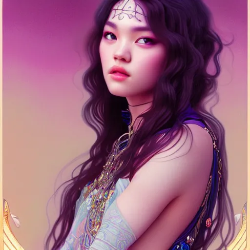 Image similar to portrait of jossi of blackpink, goddess of the moon, highly detailed, digital painting, smooth, sharp focus, illustration, ultra realistic, 8 k, art by artgerm and alphonse mucha