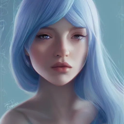 Prompt: teen girl, light blue hair, gorgeous, amazing, elegant, intricate, highly detailed, digital painting, artstation, concept art, sharp focus, illustration, art by Ross tran