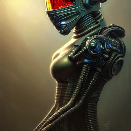 Image similar to front shot of a cyberpunk gazmask robot character, intricate, elegant, highly detailed, centered, digital painting, artstation, concept art, smooth, sharp focus, illustration, artgerm, Tomasz Alen Kopera, Peter Mohrbacher, donato giancola, Joseph Christian Leyendecker, WLOP, Boris Vallejo