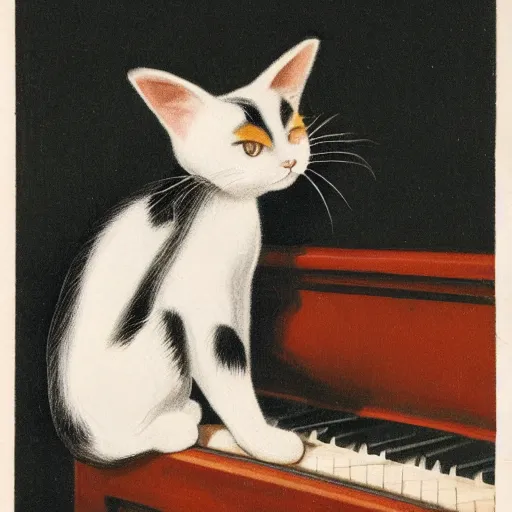 Image similar to a calico cat plying the piano