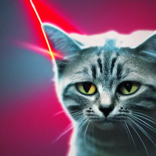 Image similar to photo of a cat with red laser beams shooting out of its eyes