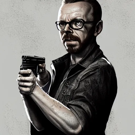 Prompt: simon pegg portrait, horror core, apocalyptic, winchester rifle, sharp focus, fiction, hyper detailed, digital art, trending in artstation, cinematic lighting, studio quality, smooth render, unreal engine 5 rendered, octane rendered, art style and nixeu and wlop and krenz cushart