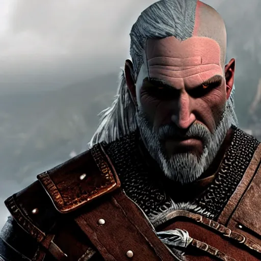 Image similar to geralt of rivia as kratos in god of war: ragnarok