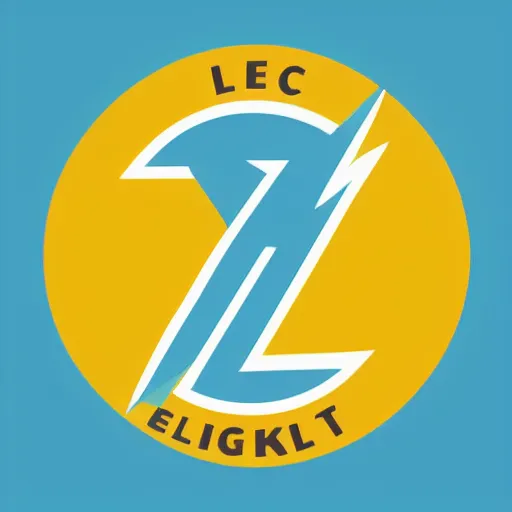 Prompt: electric lightning bolt logo, minimalist, yellow and cyan color palette, vector art