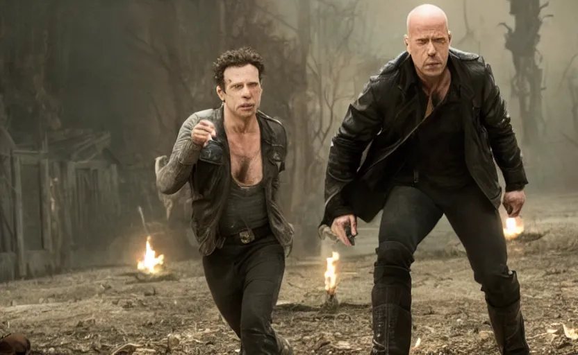Image similar to photo of bruce willis future vampire hunter, ultra detailed, movie frame, cinematical composition, 4 k