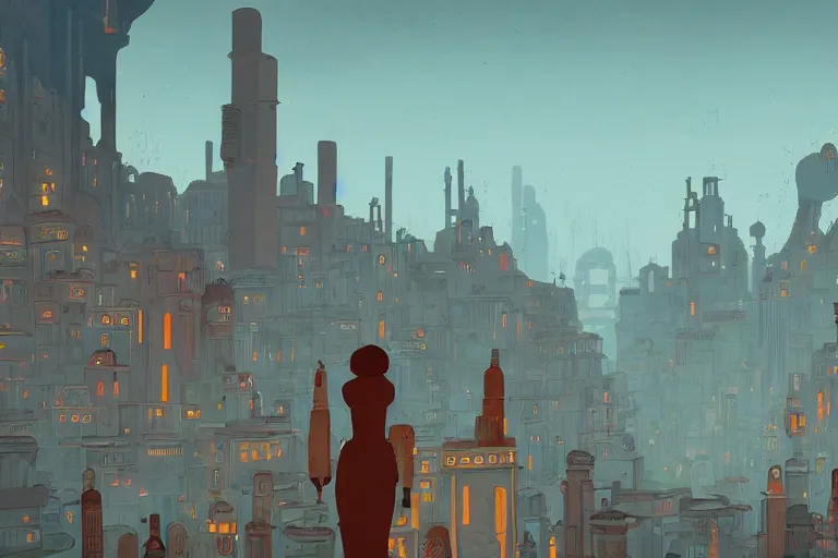 Image similar to landscape with a great roman city, in the style of gris, trending on artstation