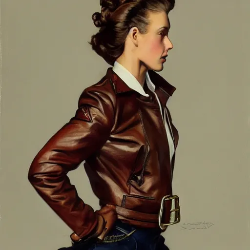 Image similar to fashion model with leather jacket painted by leyendecker, oil painting, 4 k, detailed, artstation