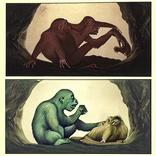 Image similar to creation of adam - where the ape comes in contact with the pepe