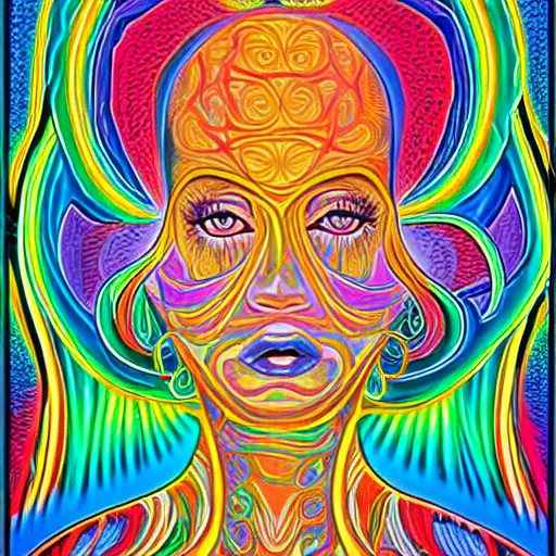 Image similar to a portrait of a beautiful woman the style of Alex Grey, colorful,