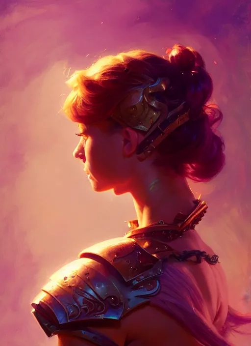 Image similar to side portrait, imogen poots, paladin, fantasy, gloomhaven, luminescent, organic painting, gaudy colors, by greg manchess, huang guangjian, gil elvgren, sachin teng, greg rutkowski, jesper ejsing, ilya kuvshinov