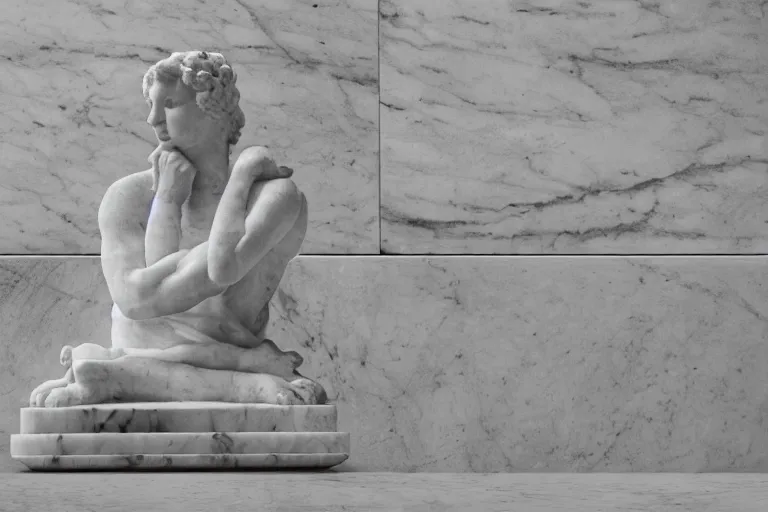 Image similar to Laptop made of marble, statue