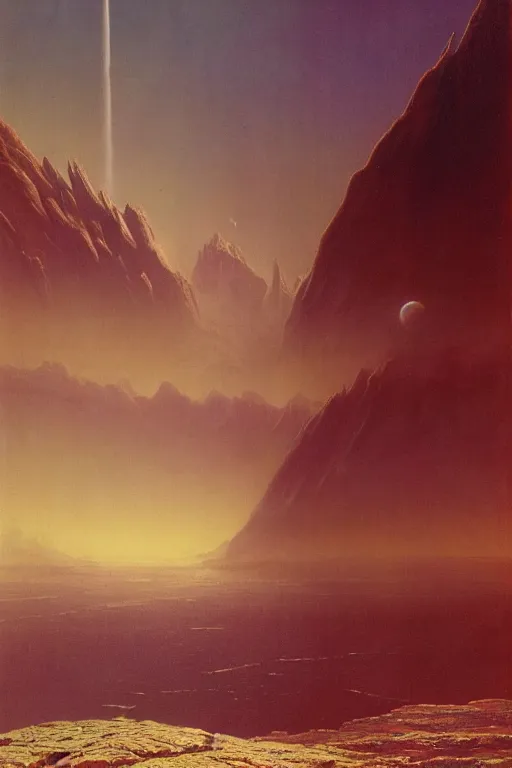 Image similar to emissary space by arthur haas and bruce pennington and john schoenherr, cinematic matte painting, 8 k, dark color palate, mountainscape