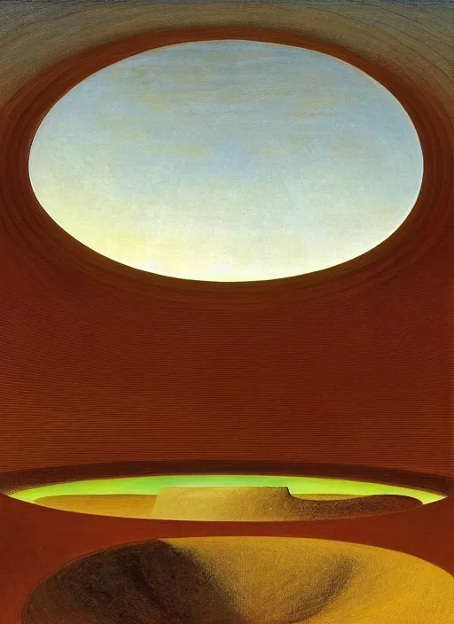 Image similar to james turrell's roden crater painted by thomas cole