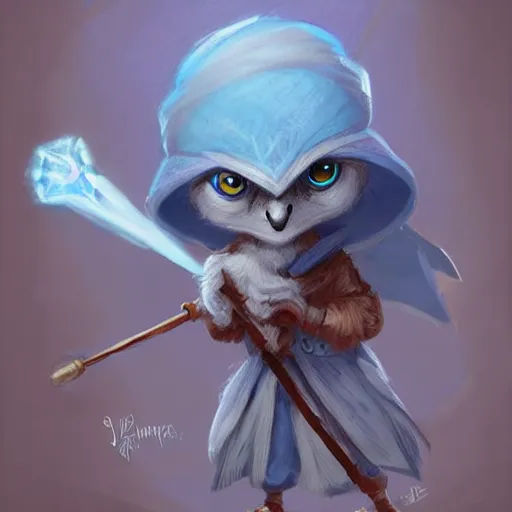 Image similar to cute little anthropomorphic blue jay, wielding a magic staff, tiny, small, short, wizard robe, cute and adorable, pretty, beautiful, dnd character art portrait, matte fantasy painting, deviantart artstation, by jason felix by steve argyle by tyler jacobson by peter mohrbacher, cinema