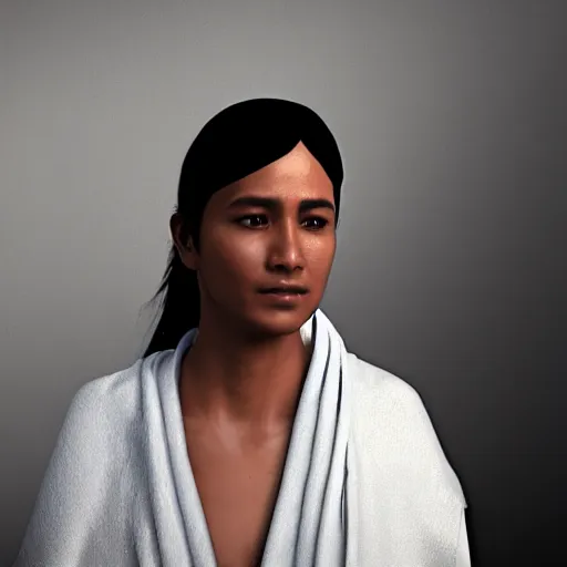 Image similar to a nepali wearing a white shawl, sad, tears, octane render, unreal engine