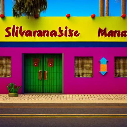 Image similar to freddy mamani silvestre facade, highly detailed, photo, artstation, 3 d render, gta 6 landscape, sharp focus, environment lighting, style by wes anderson and vernacular signs, bolivian cholitas, 8 k, ultra realistic, glow, soft lighting, hyperrealistic, unreal engine