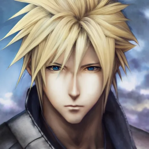 Image similar to An anime portrait of a cloud strife from ff7, by Stanley Artgerm Lau, WLOP, Rossdraws, James Jean, Andrei Riabovitchev, Marc Simonetti, and Sakimichan, tranding on artstation