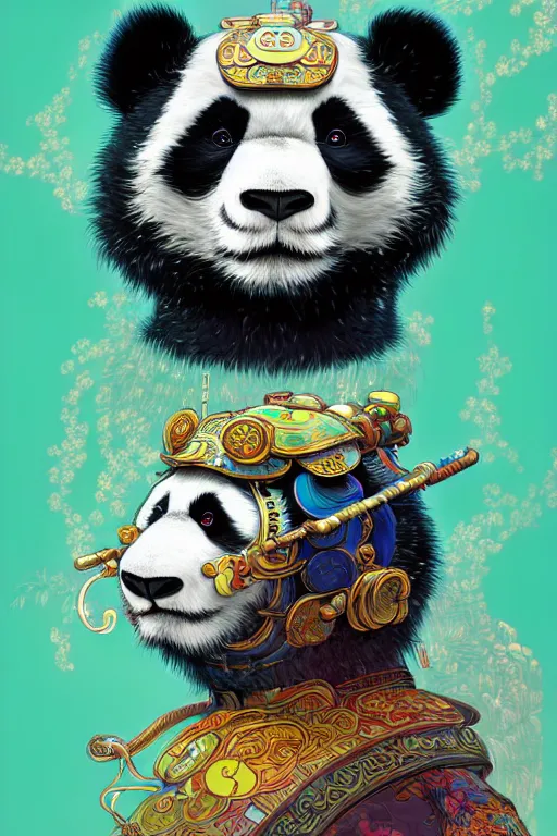 Image similar to a beautiful hyperdetailed character design 4 k wallpaper illustration of a cute panda with a chinese lion dance head victo ngai cyberpunk style, from china, style of studio ghibli, makoto shinkai, raphael lacoste, louis comfort tiffany, artgerm, james jean, ross tran, chinese style