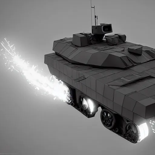 Image similar to Futuristic low-poly battle tank, epic cinematic shot, black plastic, lights, hd 4k by Dawid Michalczyk