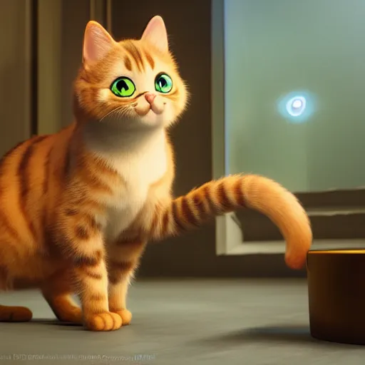 Prompt: cute cat, puss in boots theme disney anime, octane render, 8 k, art station, concept art, cinematic lighting, realistic hd, 3 d