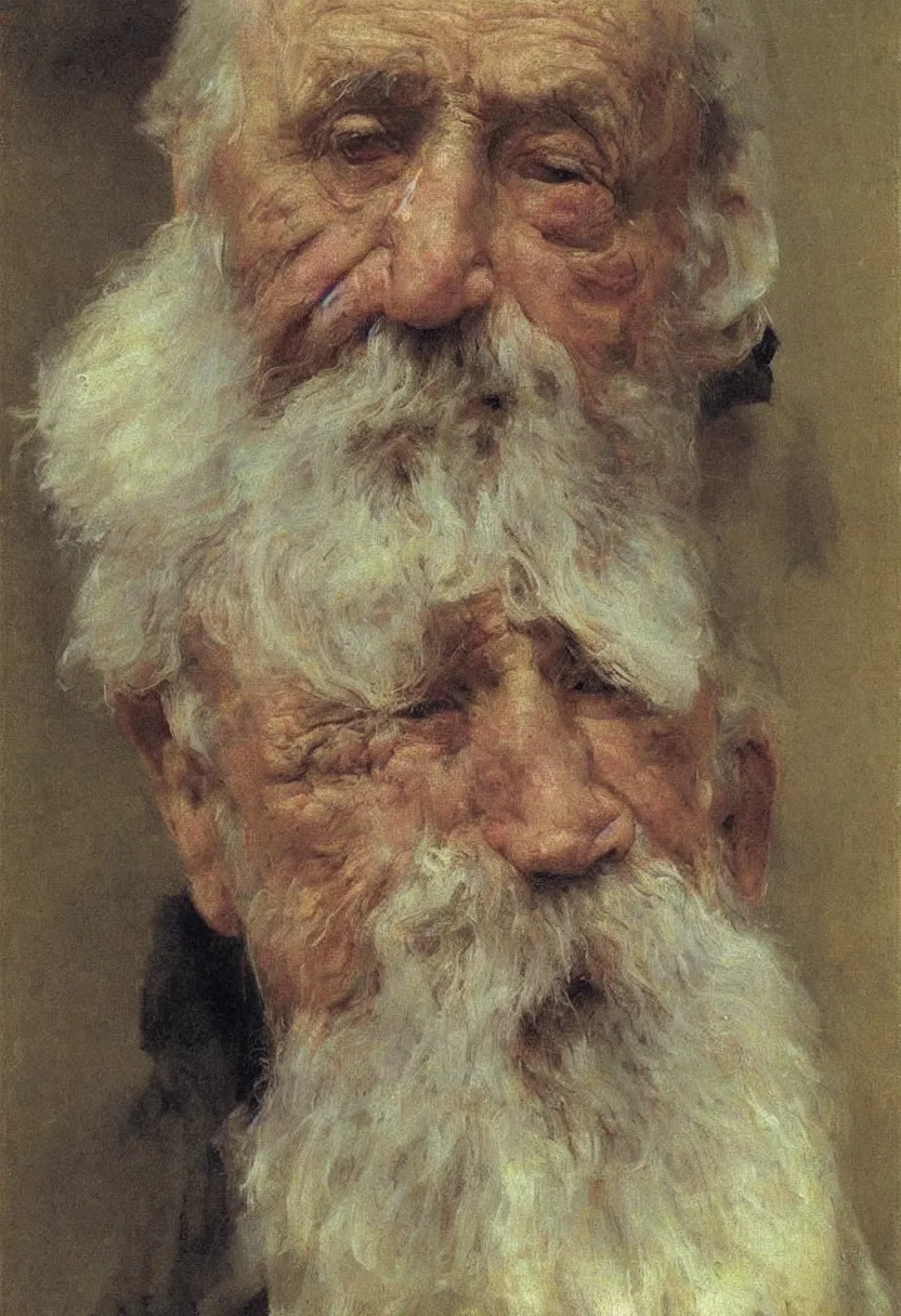 Image similar to Painting by Ilya Repin, face, portrait of an old man