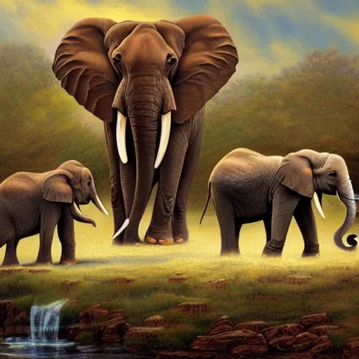 Prompt: three elephants having a cool birthday party, photo, highly detailed