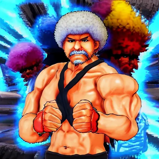 Image similar to Bob Ross as a street fighter character