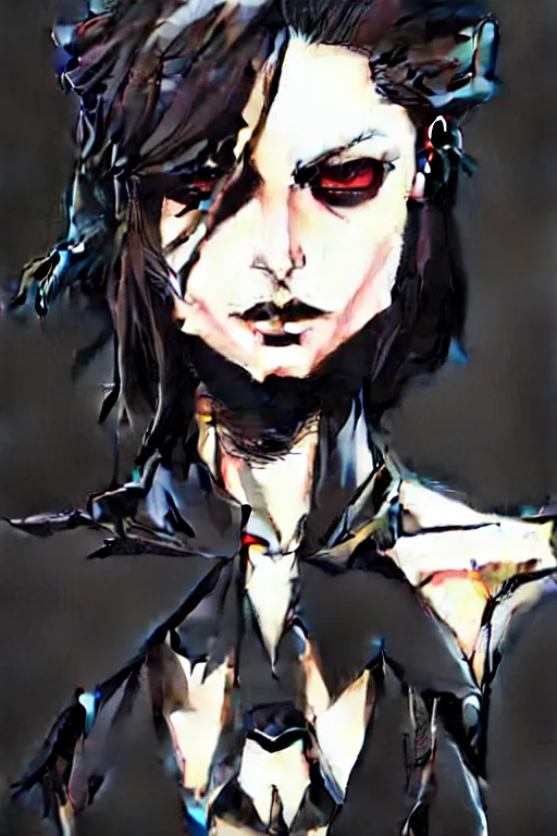 Image similar to style of yoji shinkawa, rafael albuquerque, loish : : gorgeous willa holland : : evil witch, swirling black magic : : symmetrical face, symmetrical eyes : : full body pose : : gorgeous black hair : : magic lighting, low spacial lighting : :