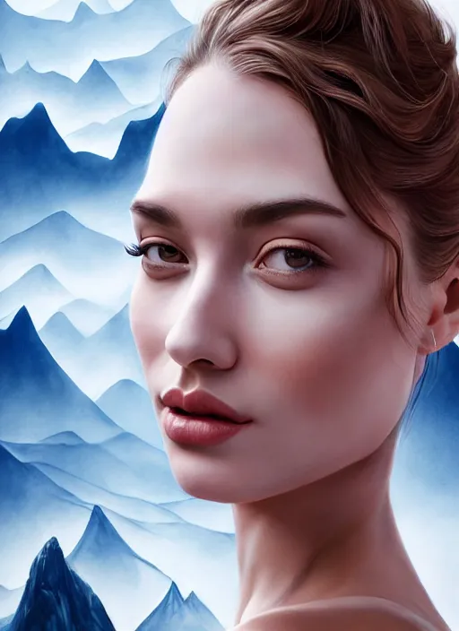 Image similar to wrinkled paper that casts shadows that look like mountains! dream photo of a gorgeous young woman in the style of stefan kostic, realistic, sharp focus, 8 k high definition, insanely detailed, intricate, elegant, art by stanley lau and artgerm