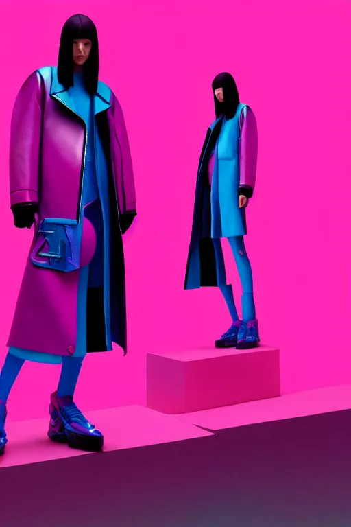 Prompt: a leaked screenshot of balenciagas 2 0 4 9 ad campaign, dayglo pink, dayglo blue, trending on artstation