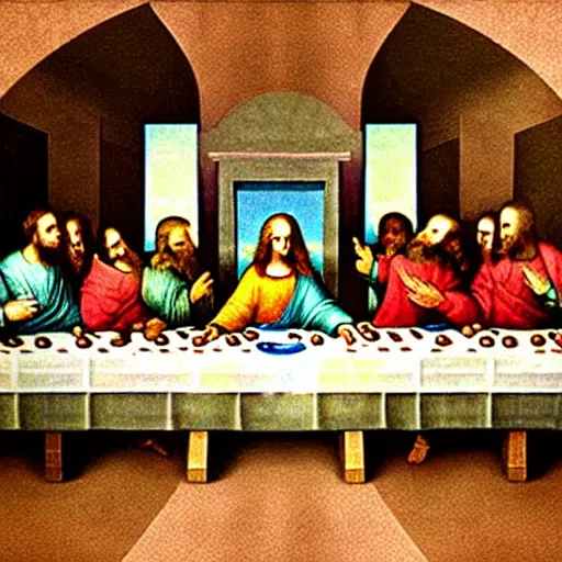 Image similar to “The Last Supper” by Da Vinci but the people are Data Scientists