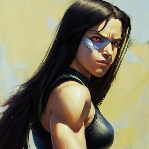 Prompt: greg manchess portrait painting of x - 2 3 laura kinney as overwatch character, medium shot, asymmetrical, profile picture, organic painting, sunny day, matte painting, bold shapes, hard edges, street art, trending on artstation, by huang guangjian and gil elvgren and sachin teng
