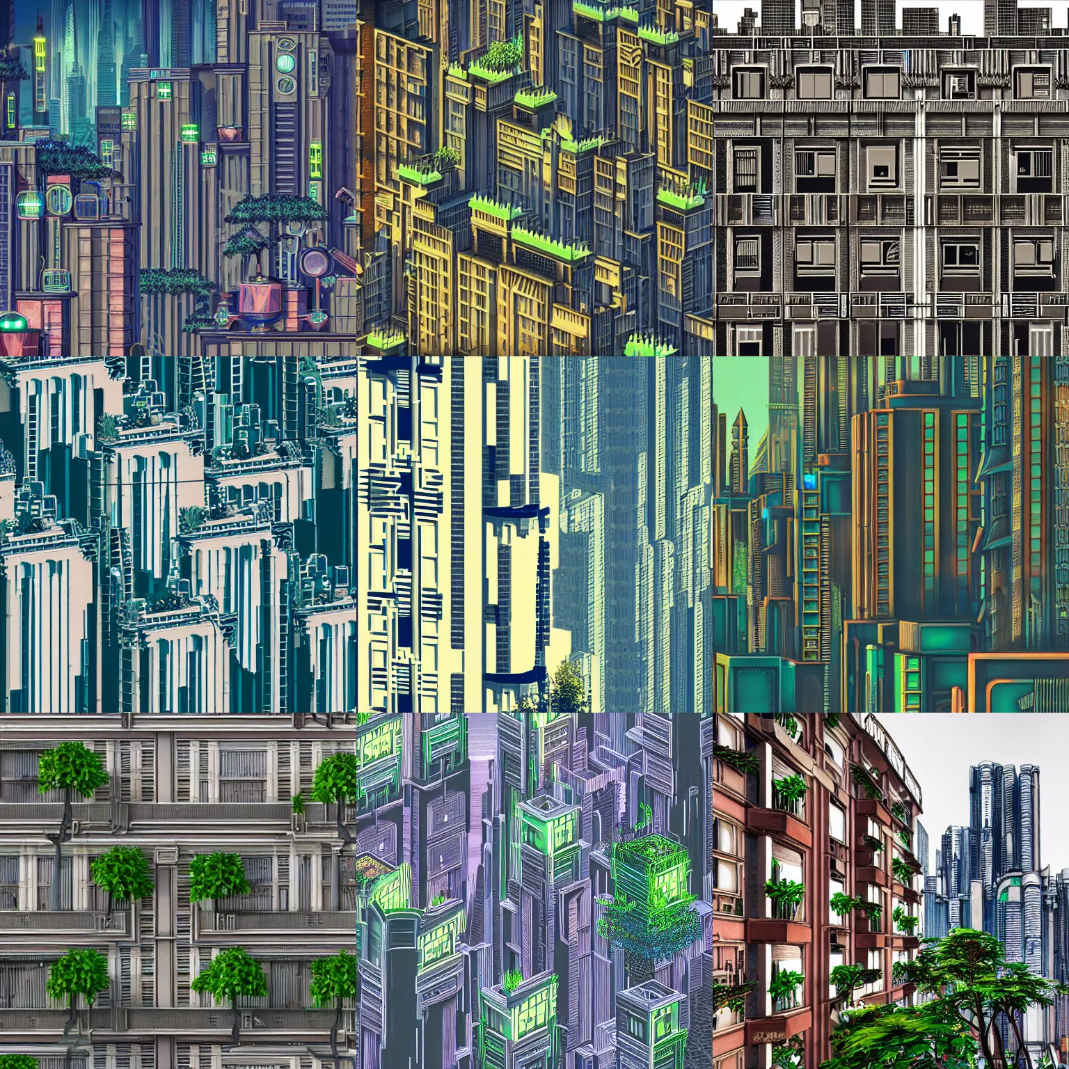 Prompt: detailed photo of a beautiful Art Deco cyberpunk terraced skyline with gardens