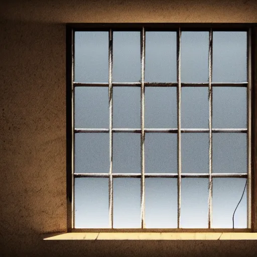 Prompt: a man in prison looking outside the window, hd, Cinematic lighting, 8k