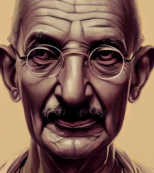 Image similar to Highly detailed portrait of Gandhi, in GTA V, Stephen Bliss, unreal engine, fantasy art by Greg Rutkowski, Loish, Rhads, ferdinand knab, Makoto Shinkai and Lois van baarle, ilya kuvshinov, rossdraws, Tom Bagshaw, global illumination, radiant light, detailed and intricate environment